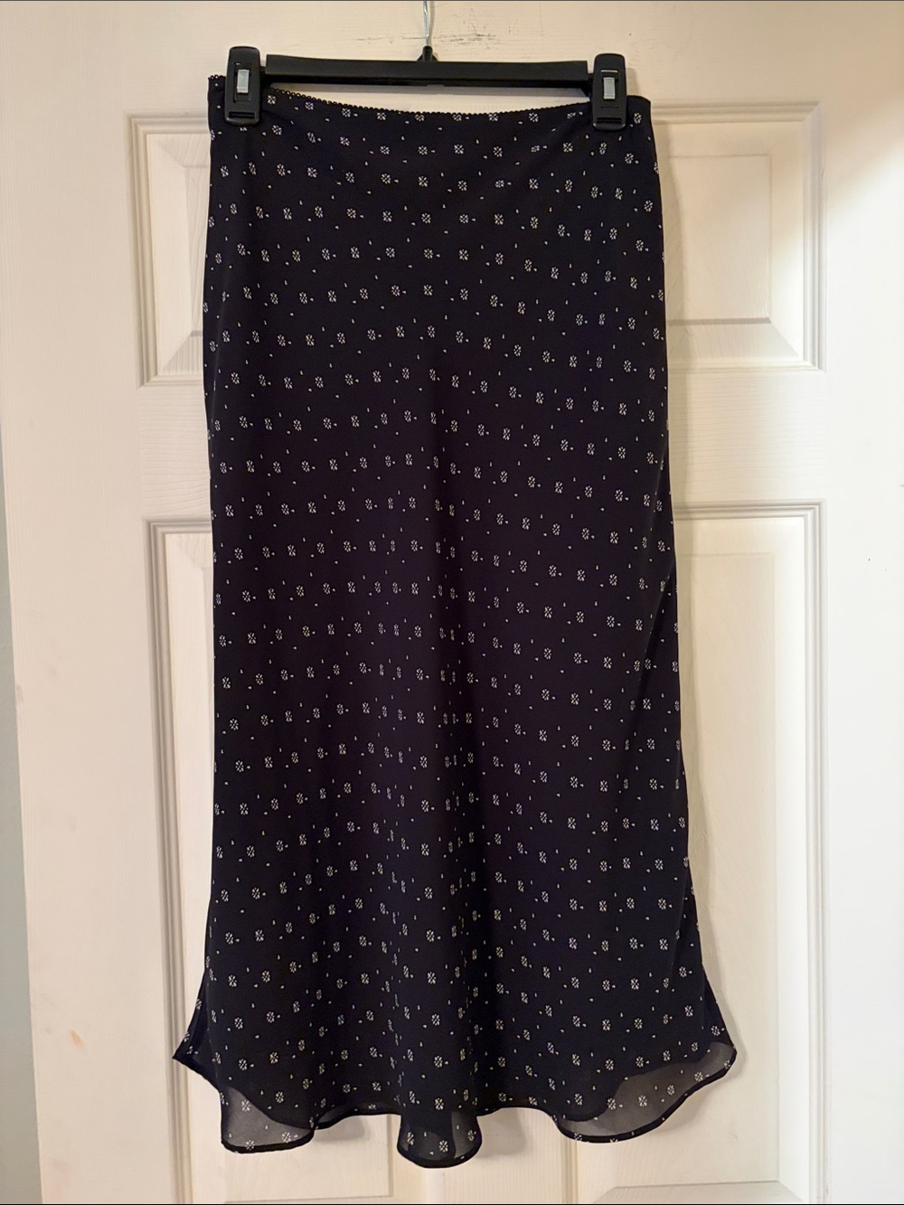 Black Midi Slip Skirt with Tiny White Floral Print